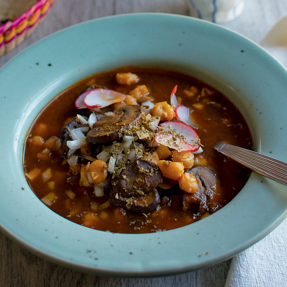Instant Pot Red Pozole With Mushrooms and Hominy
