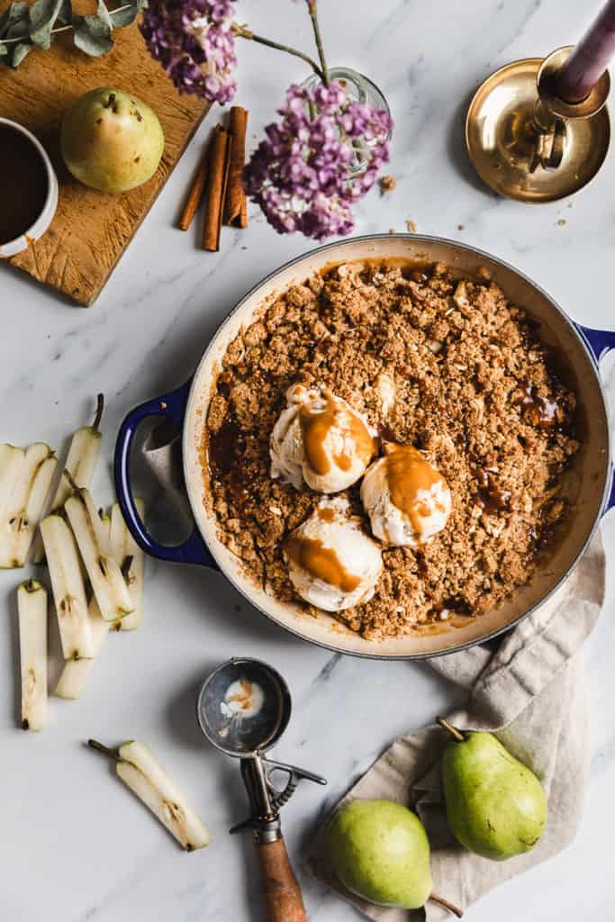 Easy Vegan Pear Crisp with Caramel
